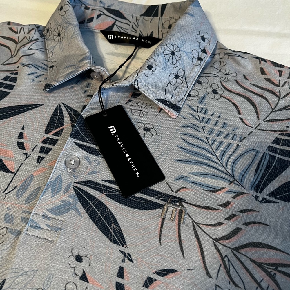 NWT TRAVIS MATHEW Rip Current Polo in Heather Grey, Navy, Pink - Mens S